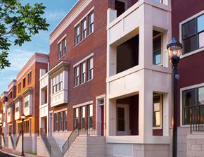 Collingswood apartment for rent - a row of brick apartment buildings on a city street