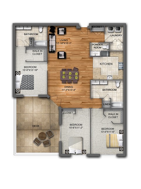 Floor plan for 3 beds, 2.5 baths, 1794 sqft