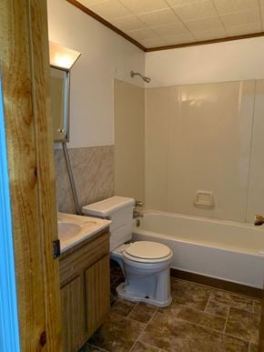 Glassport house for rent - A white toilet is next to a sink in a bathroom.