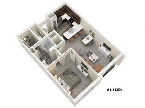 Floor plan for 1 bed, 1 bath, 829 sqft