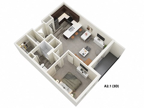 Floor plan for 1 bed, 1 bath, 938 sqft
