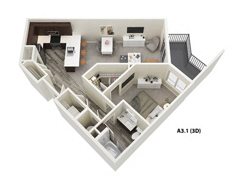 Floor plan for 1 bed, 1 bath, 790 sqft