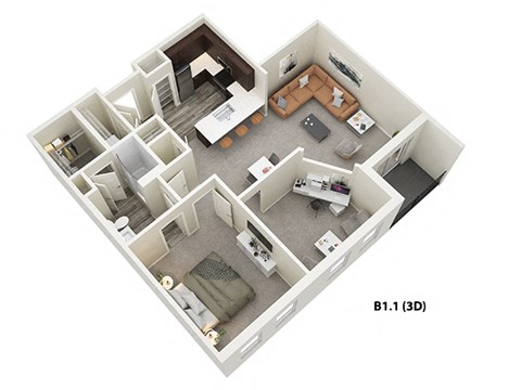 Floor plan for 1 bed, 1 bath, 1089 sqft