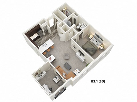 Floor plan for 1 bed, 1 bath, 1045 sqft