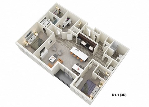 Floor plan for 2 beds, 2 baths, 1605 sqft