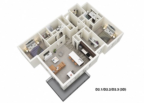 Floor plan for 2 beds, 2 baths, 1555 sqft