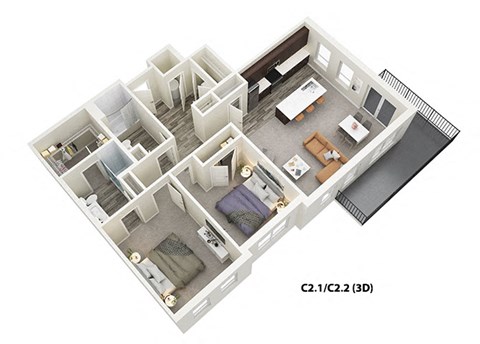 Floor plan for 2 beds, 2 baths, 1325 sqft