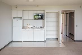 Wahiawa apartment for rent - Kitchen with white cabinets and appliances