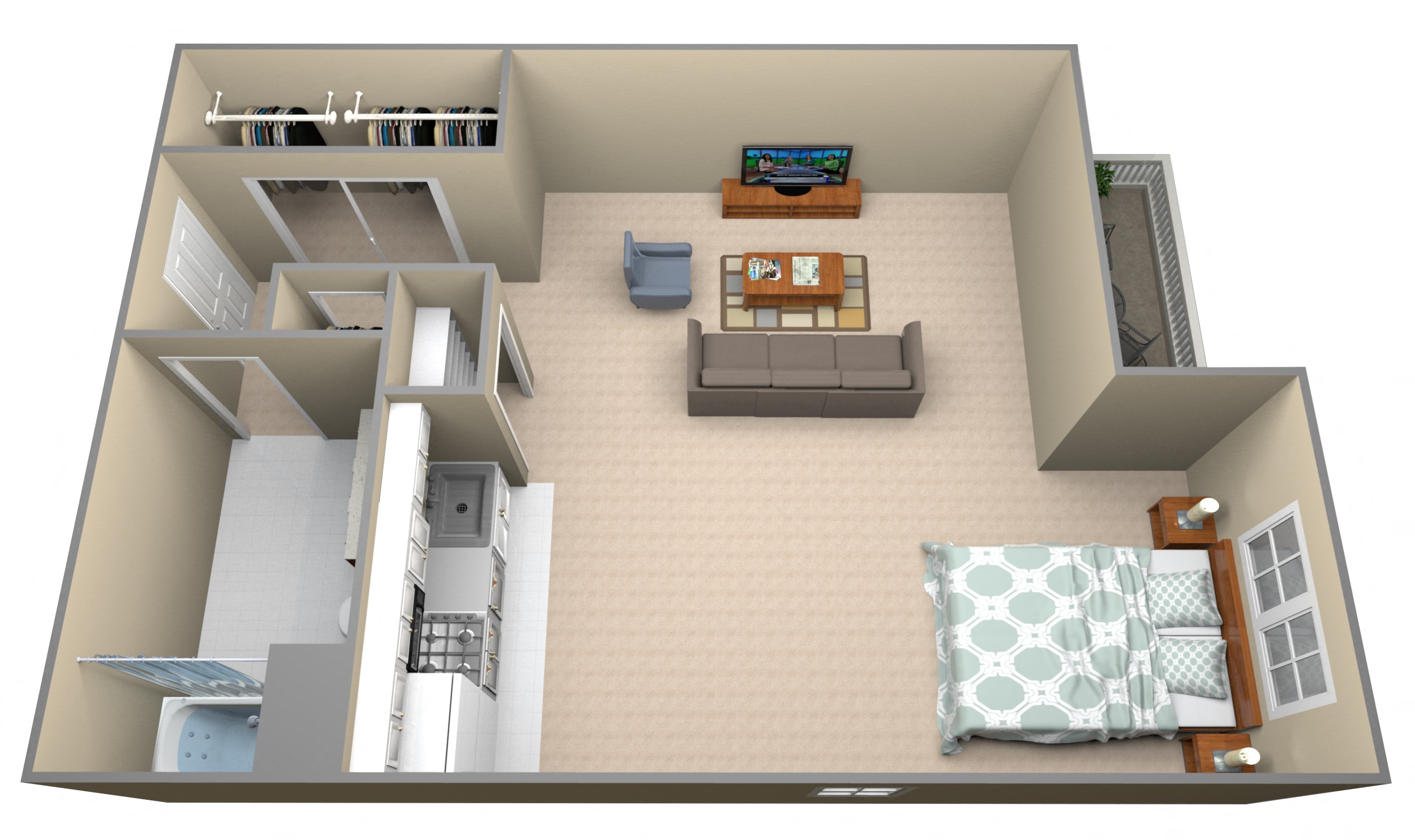Floor plan for 1 bed, 1 bath, 479 sqft