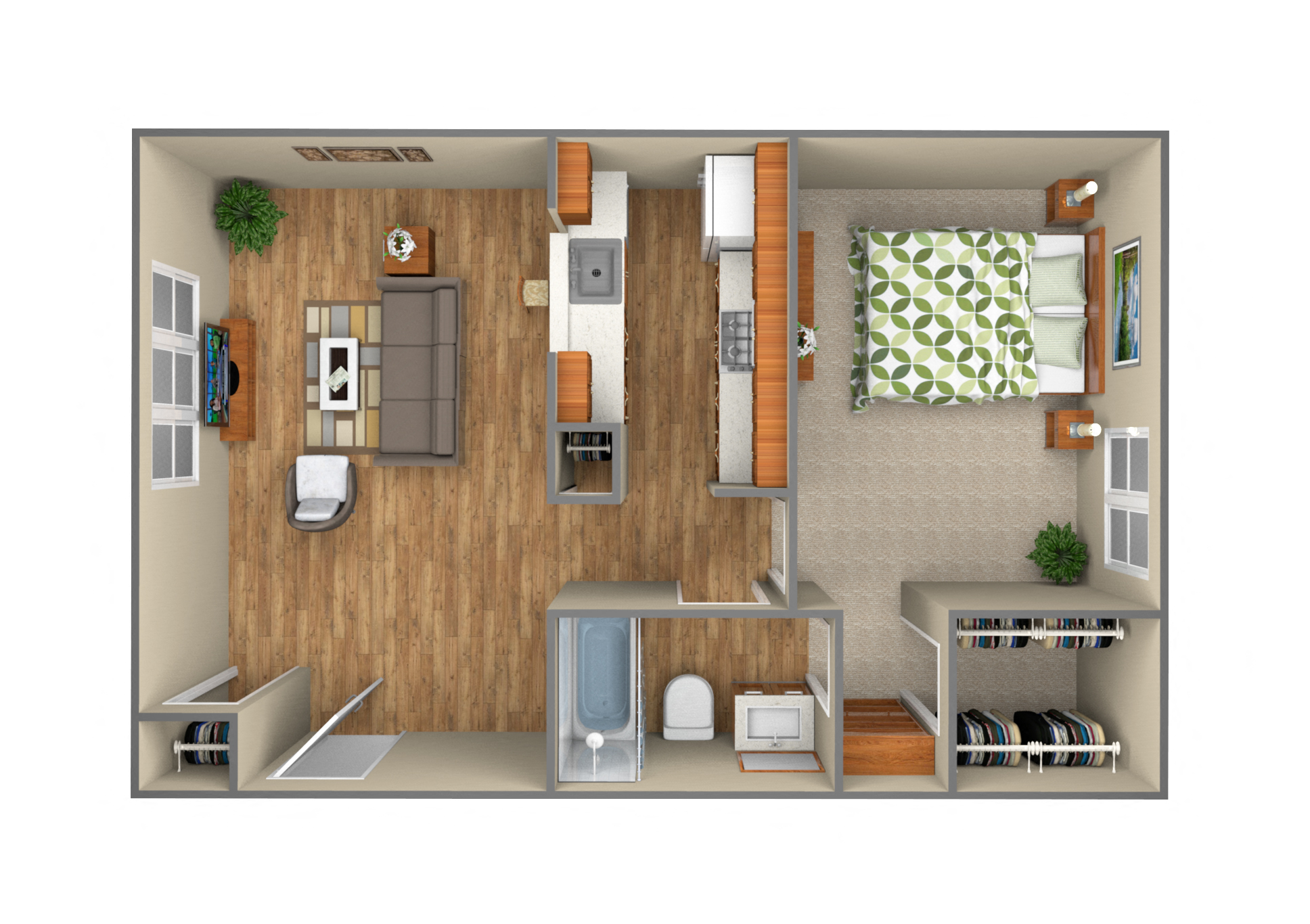 Floor plan for 1 bed, 1 bath, 460 sqft