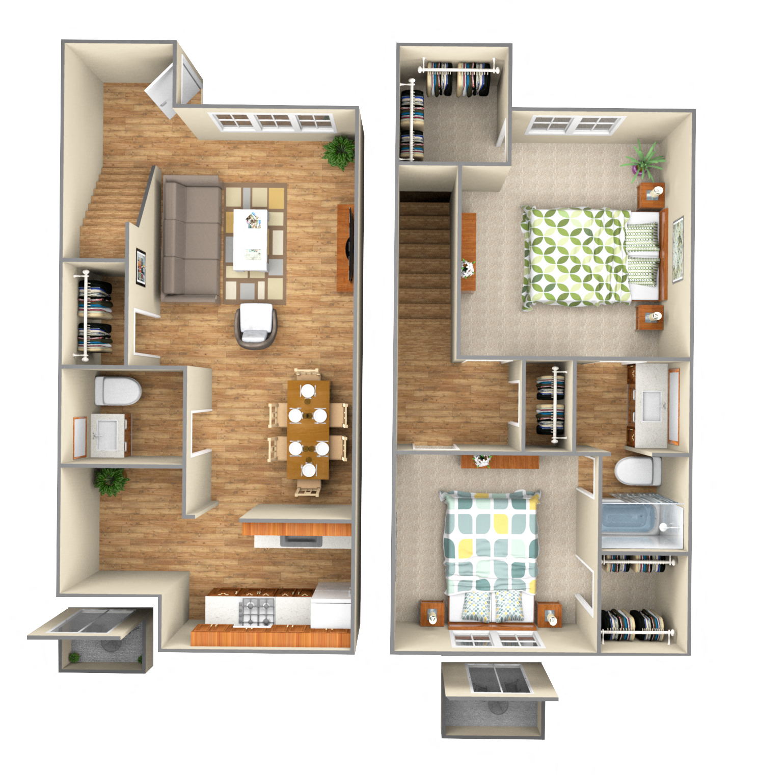 Floor plan for 2 beds, 1.5 baths, 1230 sqft