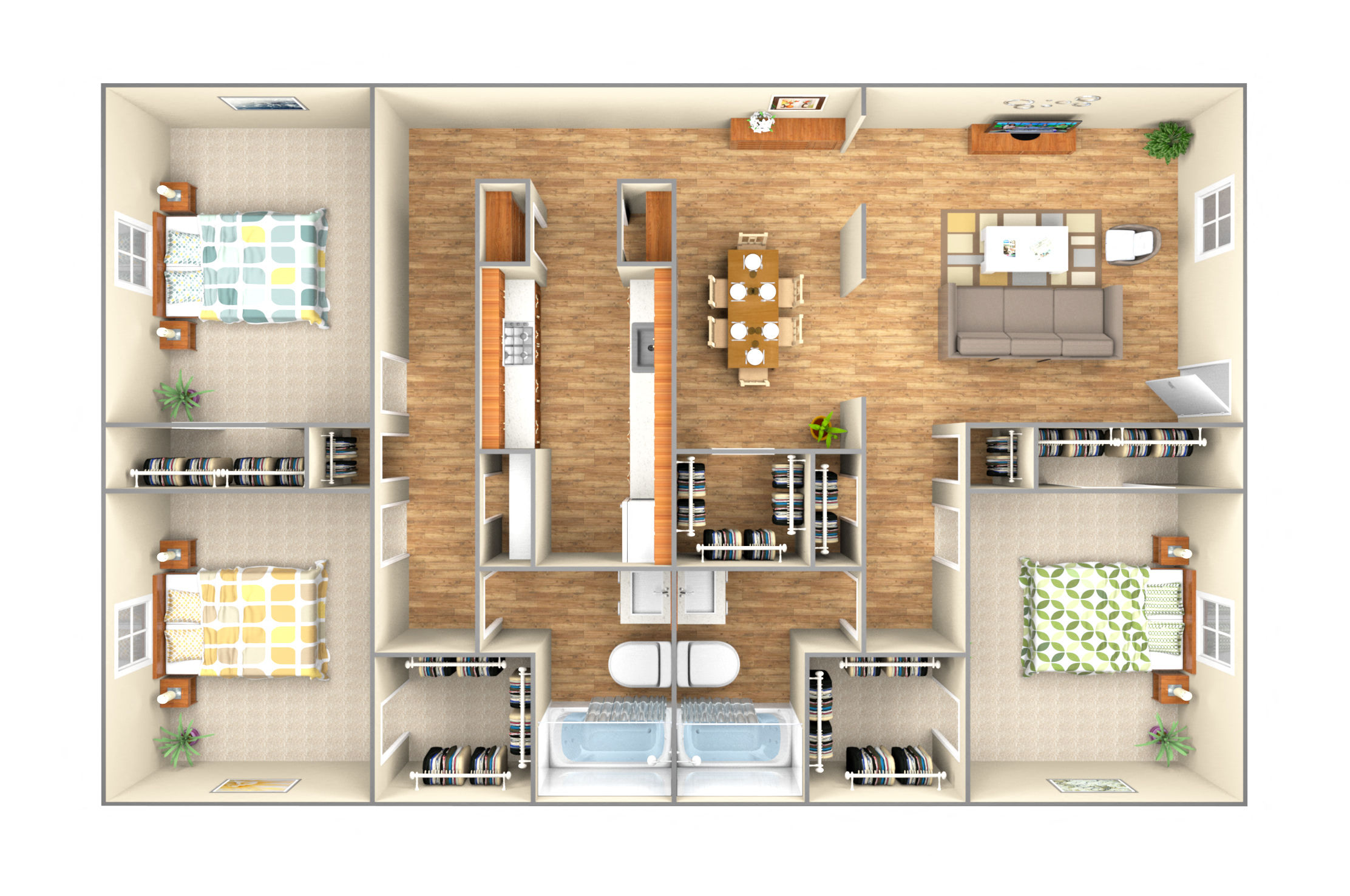 Floor plan for 3 beds, 2 baths, 1320 sqft