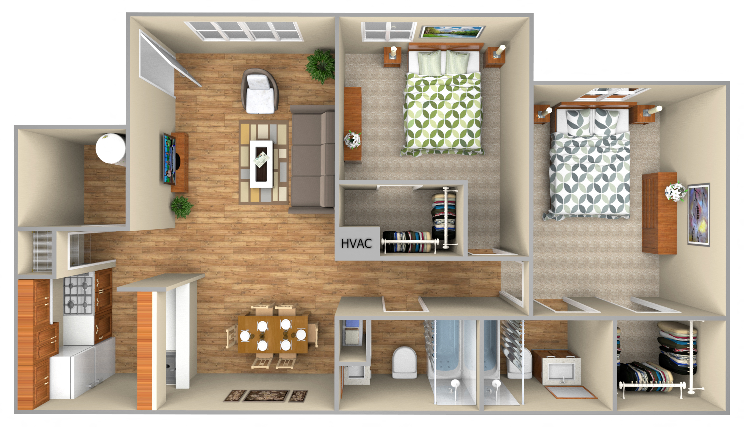 Floor plan for 2 beds, 2 baths, 936 sqft