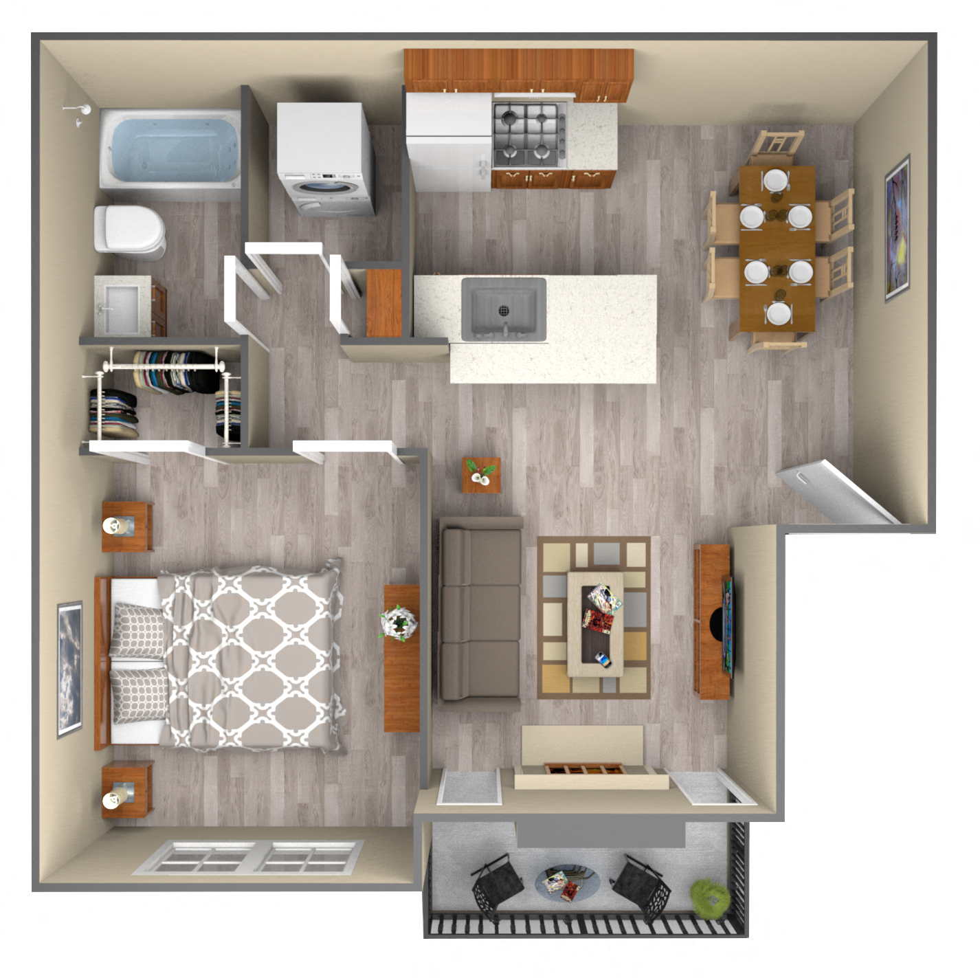 Floor plan for 1 bed, 1 bath, 660 sqft