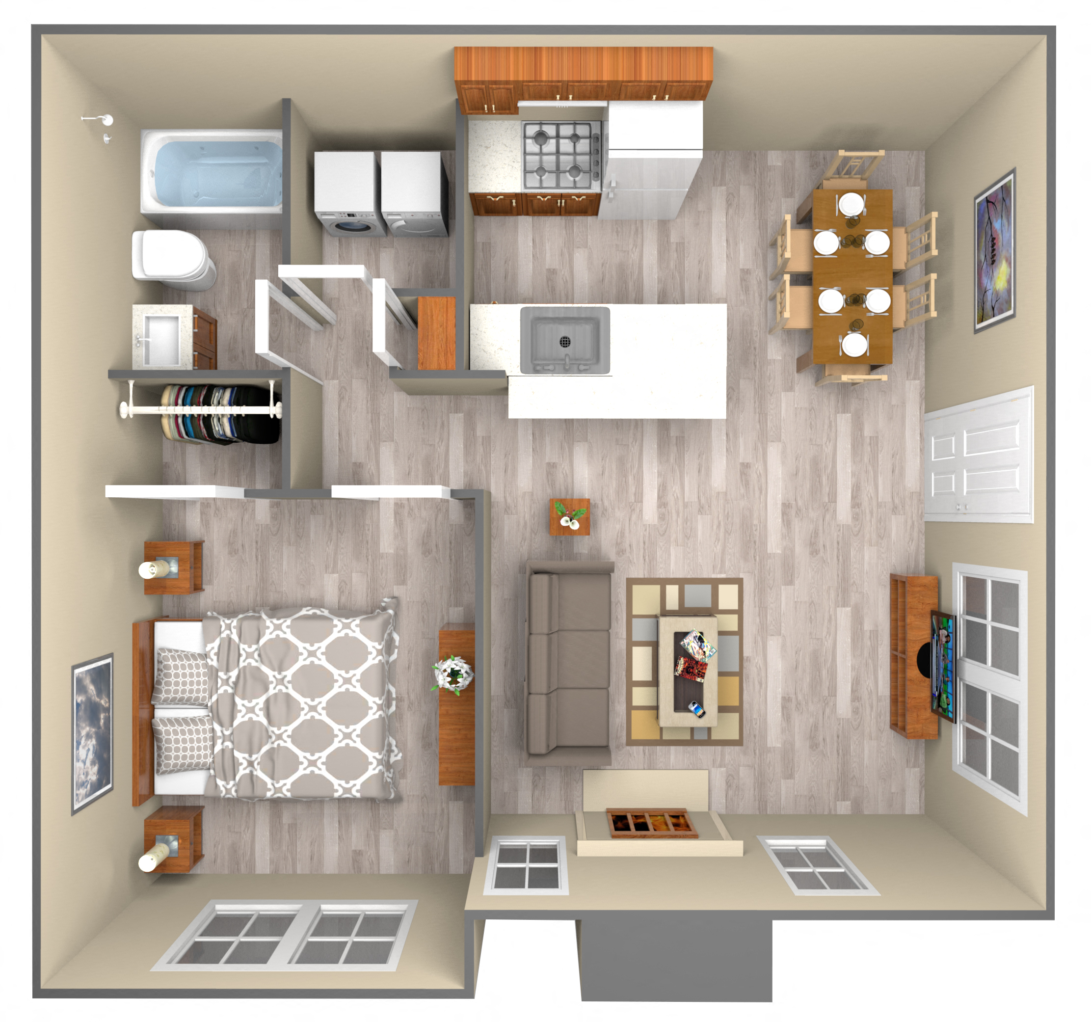Floor plan for 1 bed, 1 bath, 710 sqft