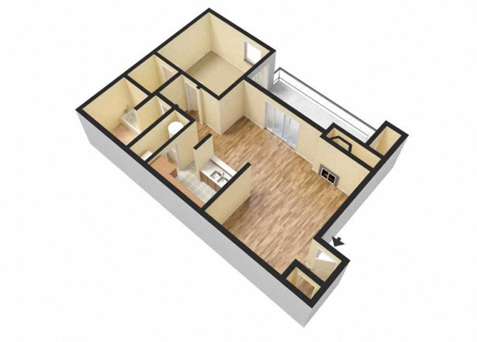 Floor plan for 1 bed, 1 bath, 739 sqft