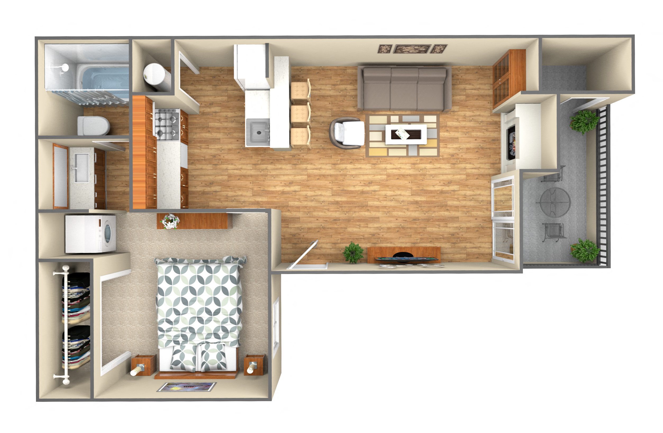 Floor plan for 1 bed, 1 bath, 506 sqft