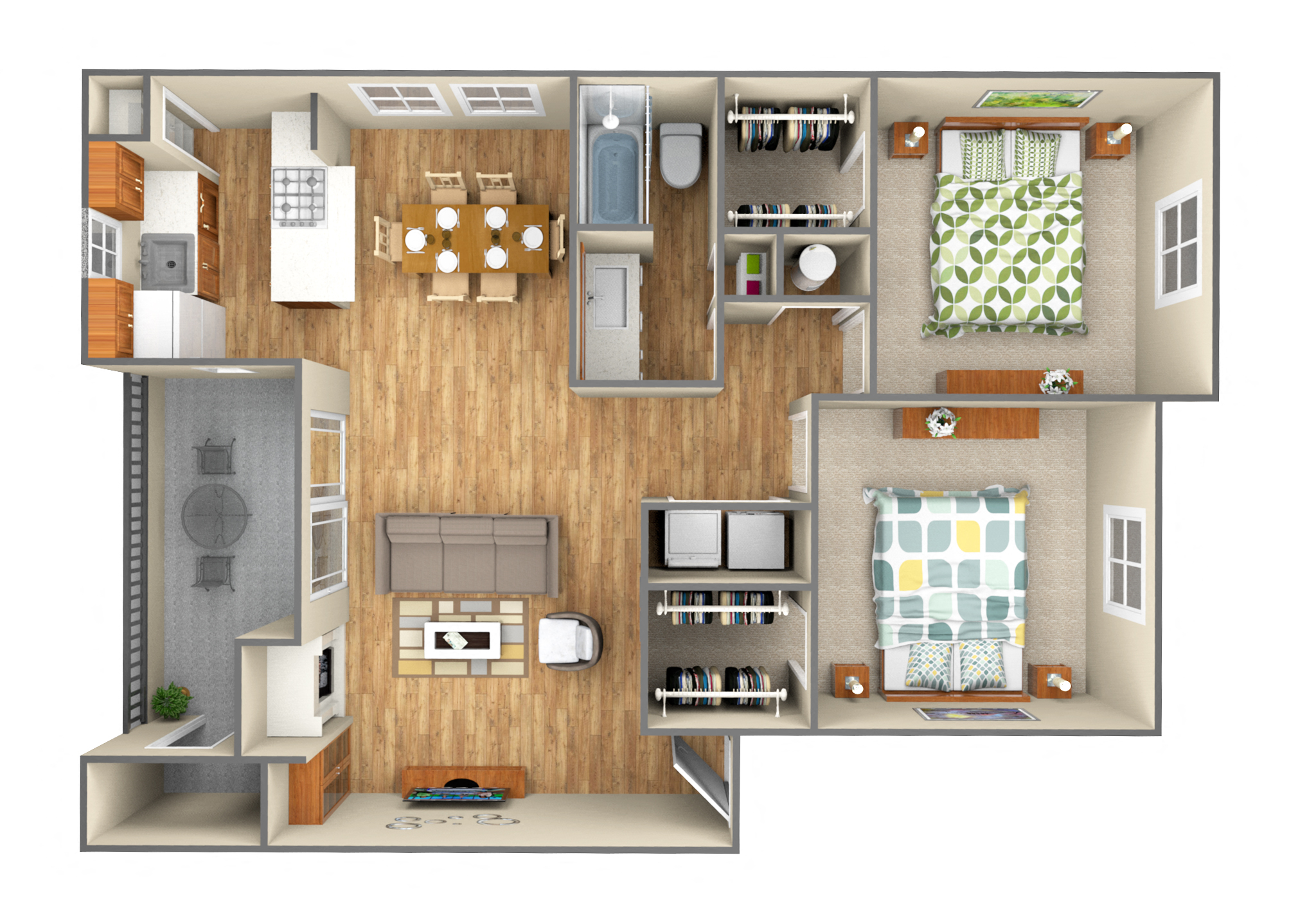 Floor plan for 2 beds, 1 bath, 944 sqft