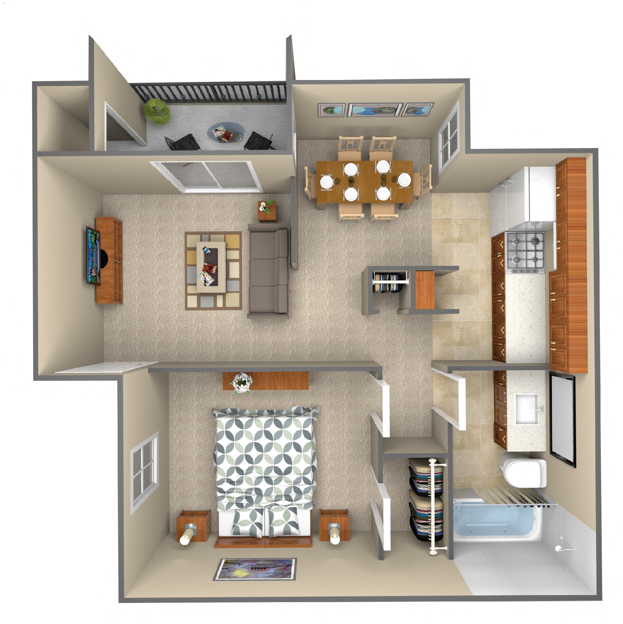 Floor plan for 1 bed, 1 bath, 523 sqft