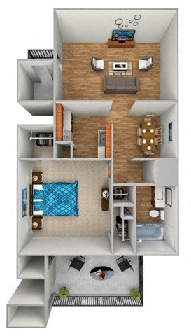 Floor plan for 1 bed, 1 bath, 700 sqft