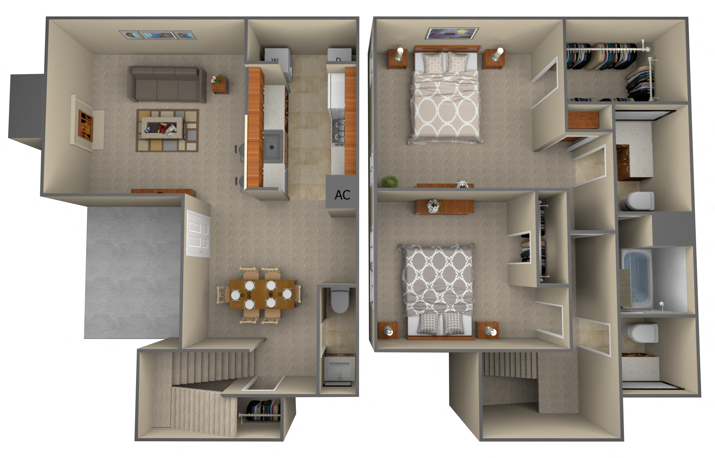 Floor plan for 2 beds, 2 baths, 1102 sqft