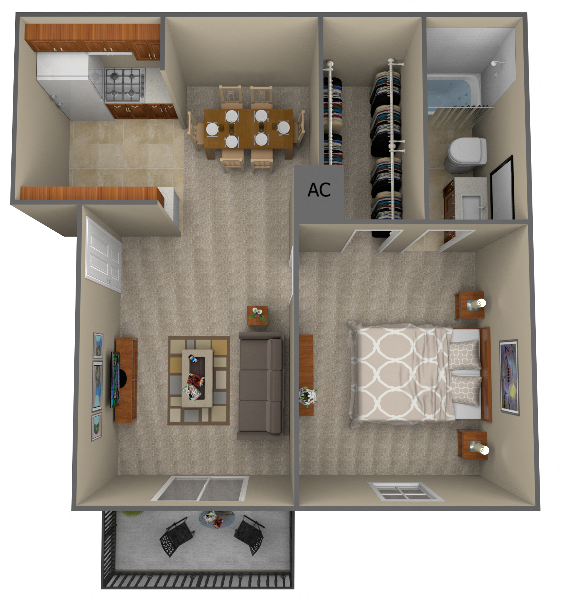 Floor plan for 1 bed, 1 bath, 536 sqft