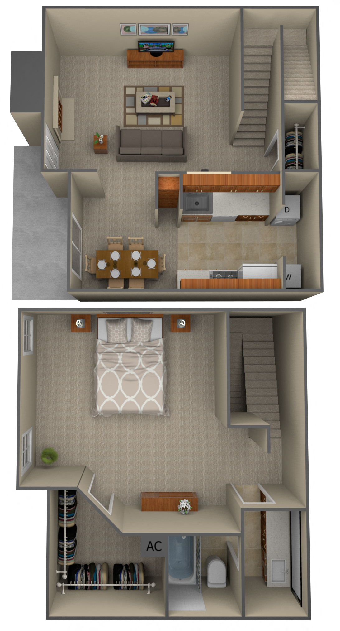 Floor plan for 1 bed, 1 bath, 818 sqft