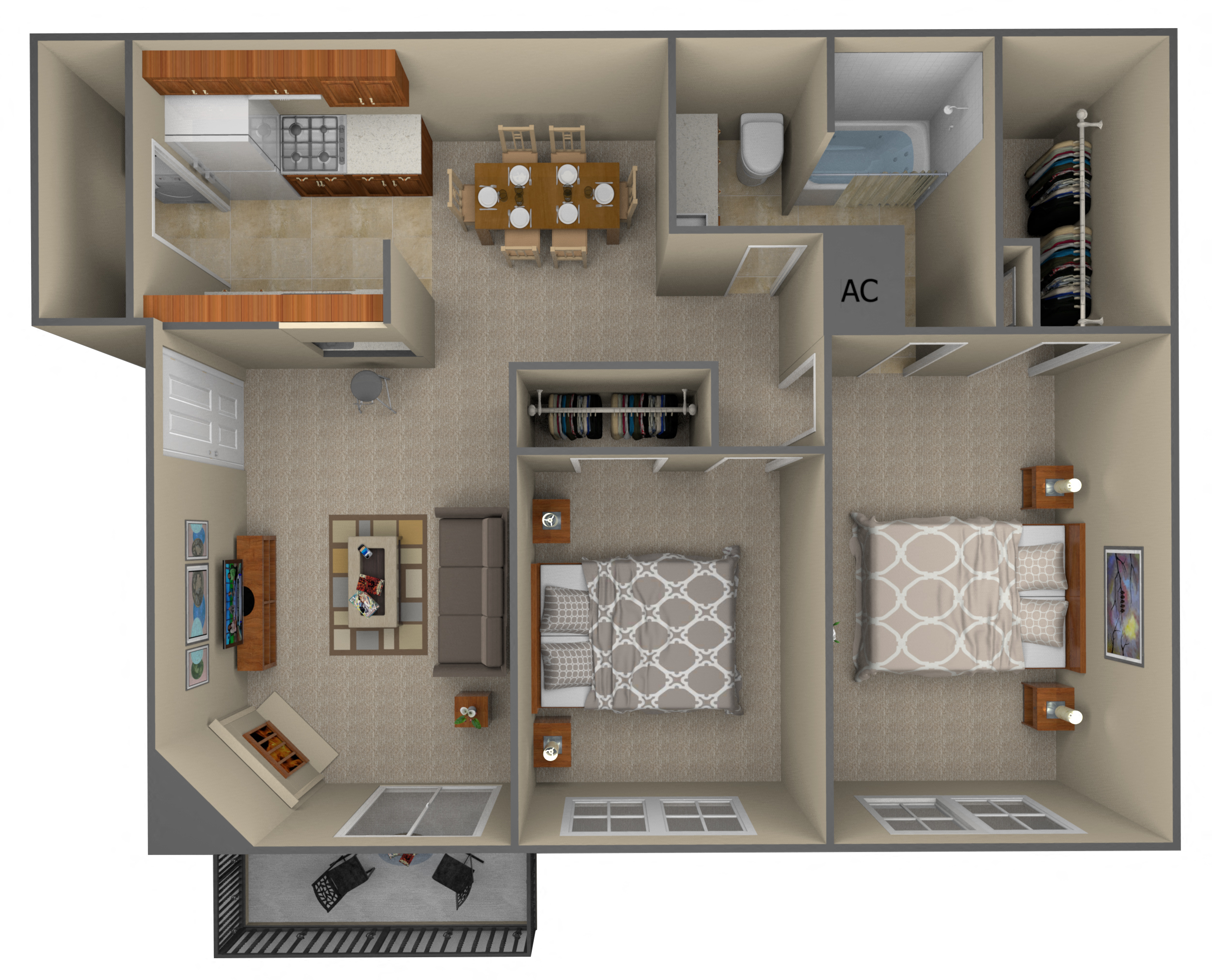 Floor plan for 2 beds, 1 bath, 867 sqft