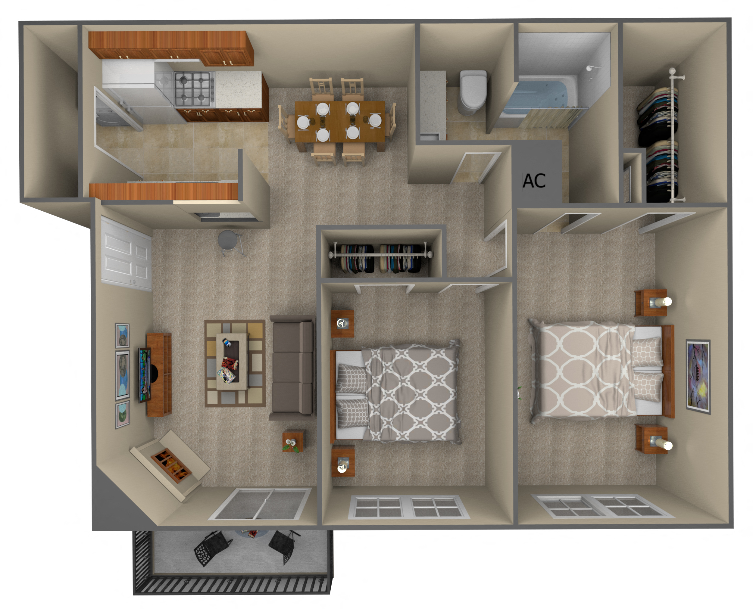 Floor plan for 2 beds, 1 bath, 867 sqft