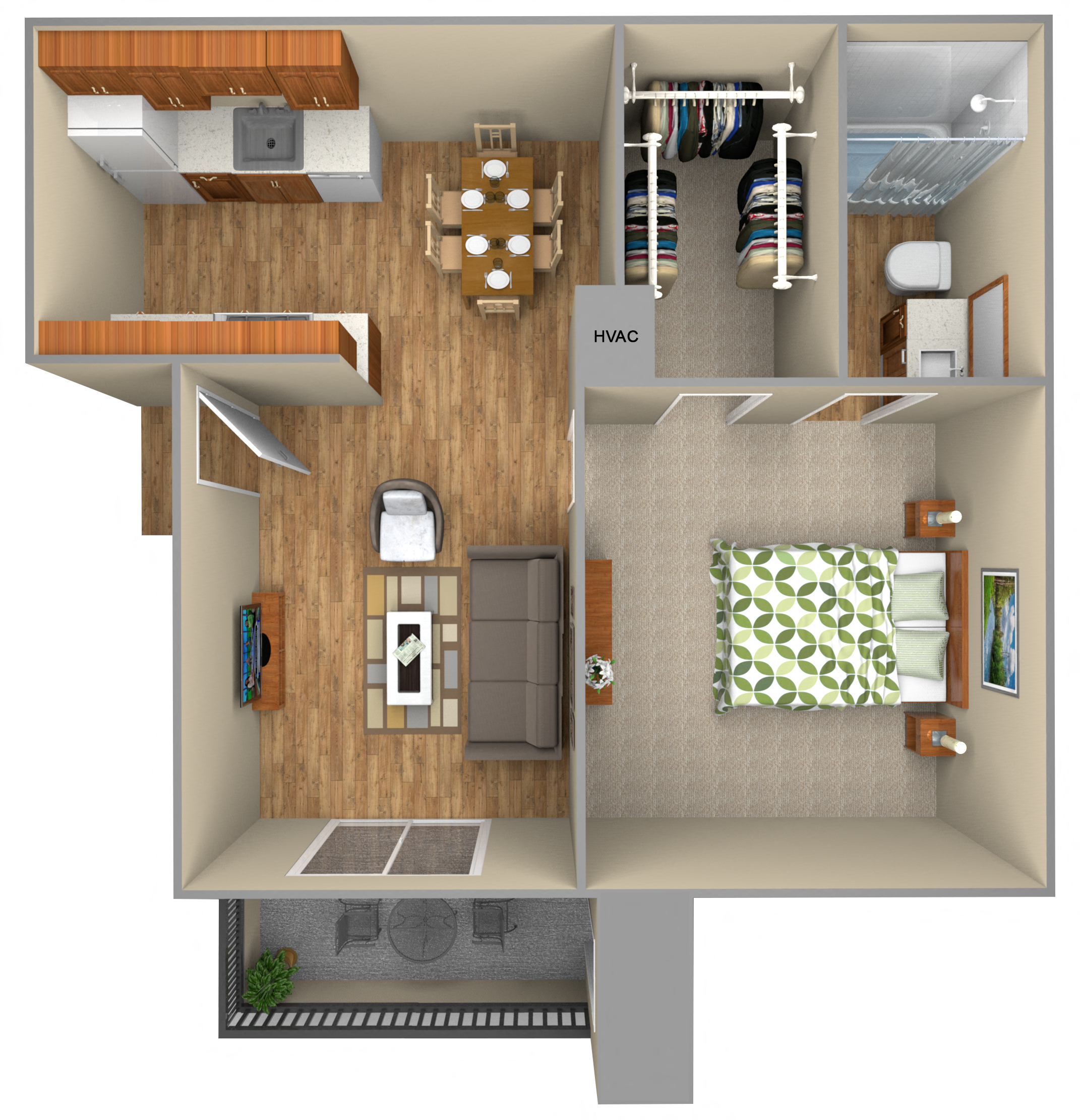 Floor plan for 1 bed, 1 bath, 540 sqft