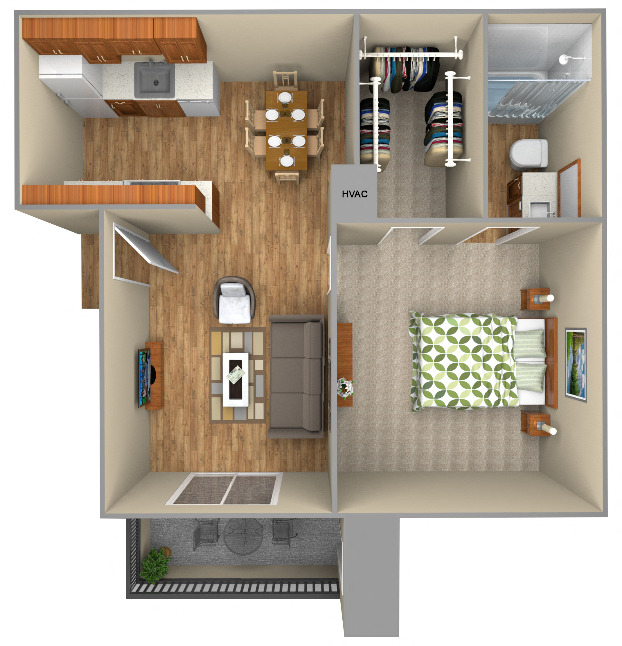 Floor plan for 1 bed, 1 bath, 540 sqft