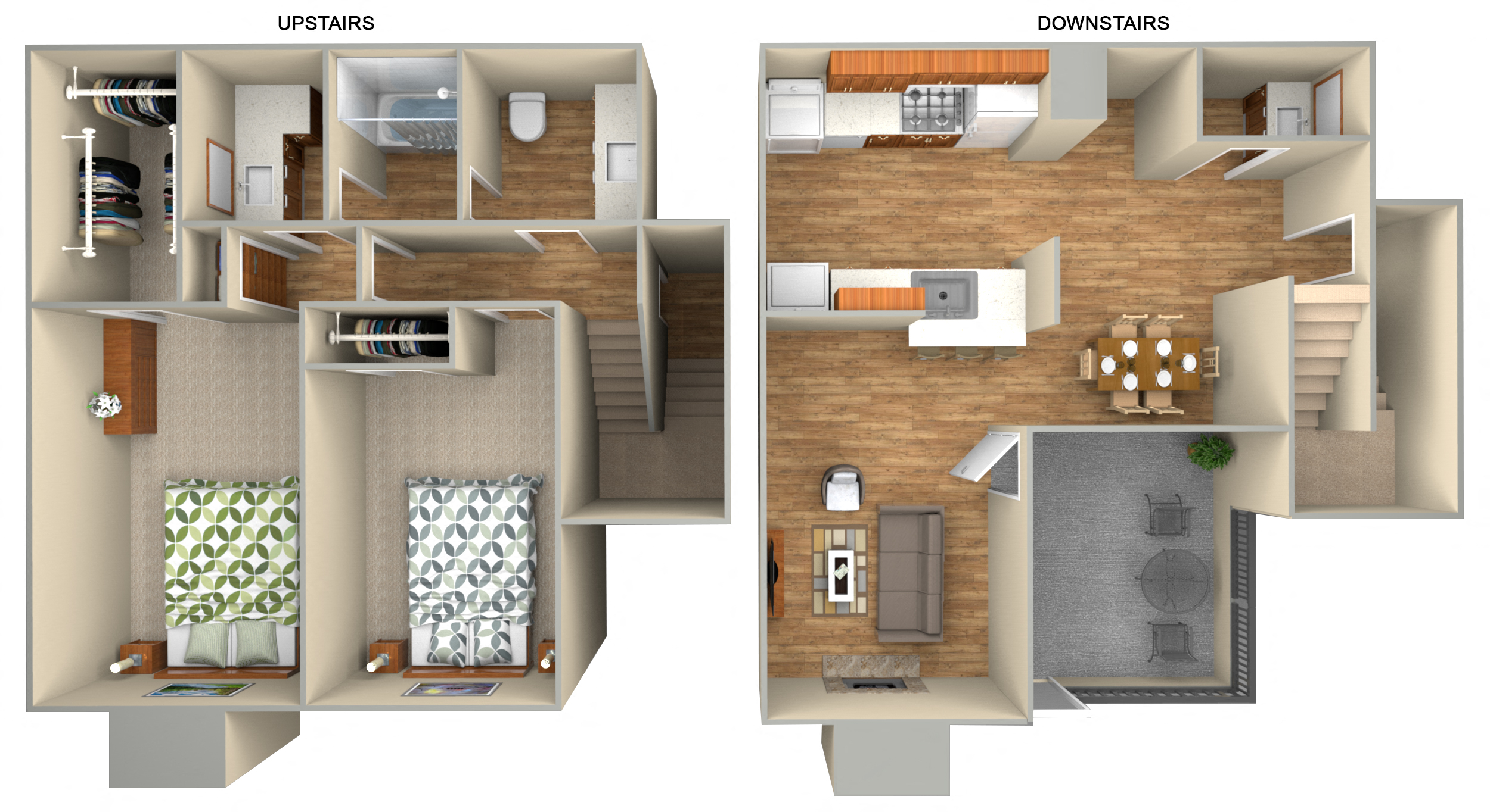 Floor plan for 2 beds, 1.5 baths, 1125 sqft