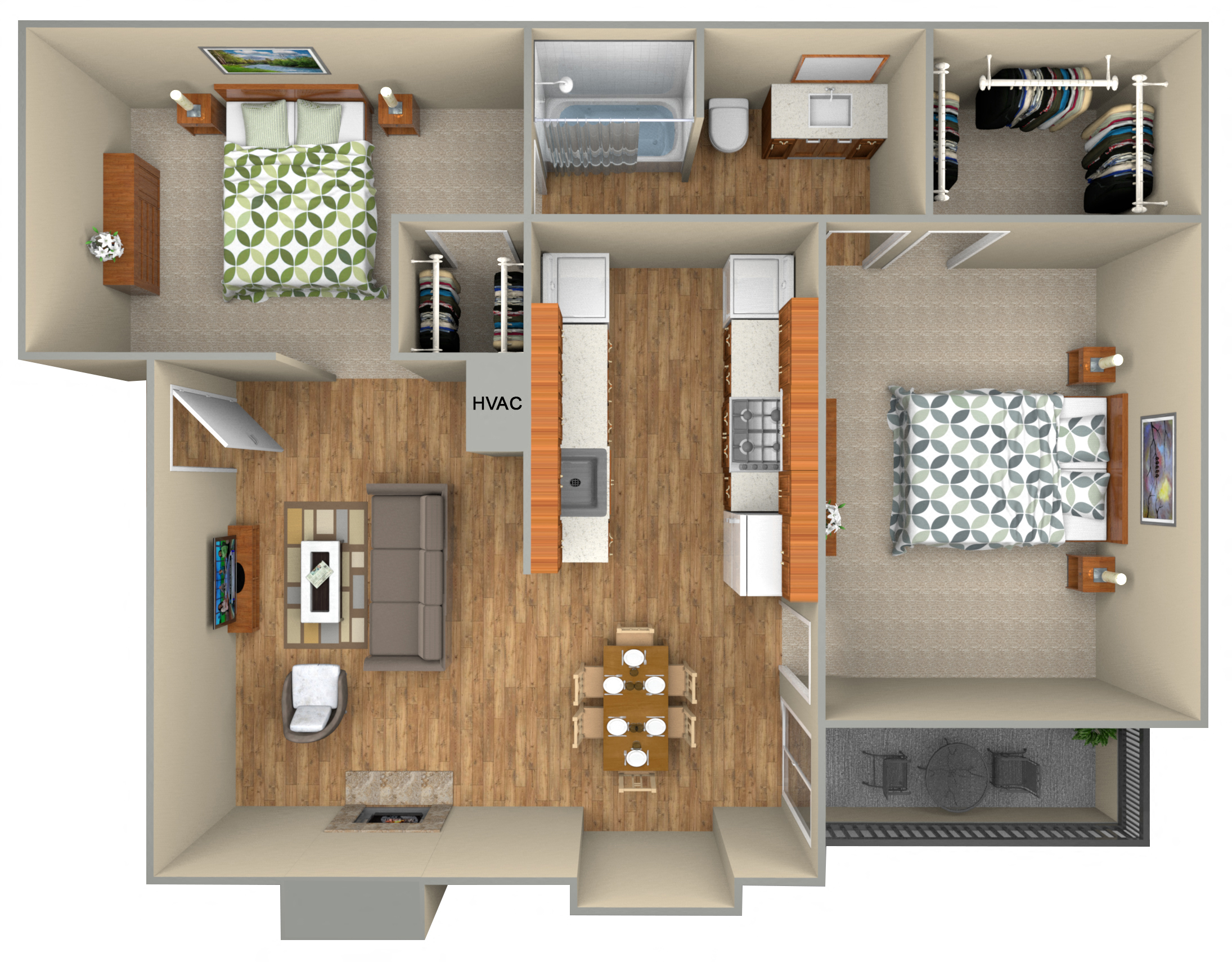Floor plan for 2 beds, 1 bath, 825 sqft