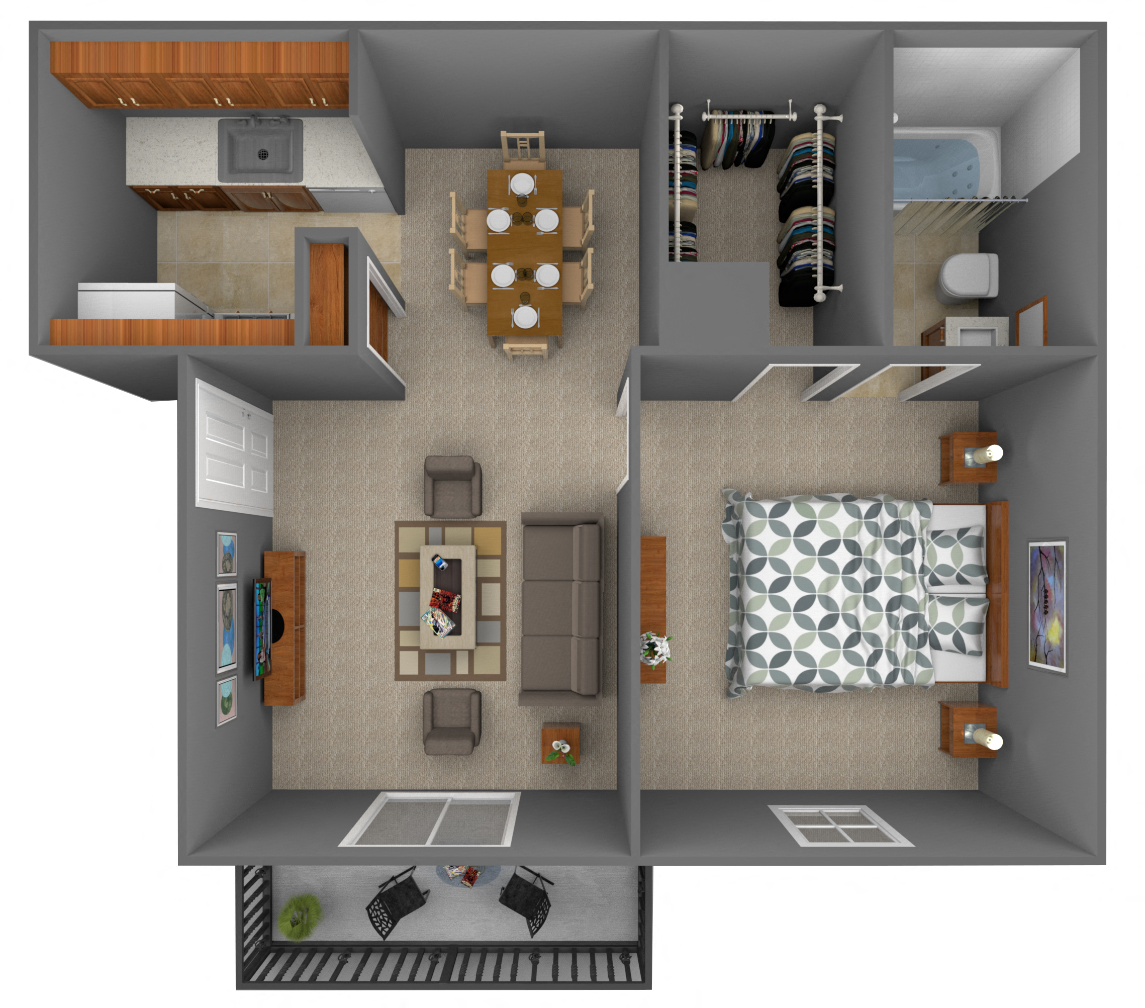 Floor plan for 1 bed, 1 bath, 539 sqft
