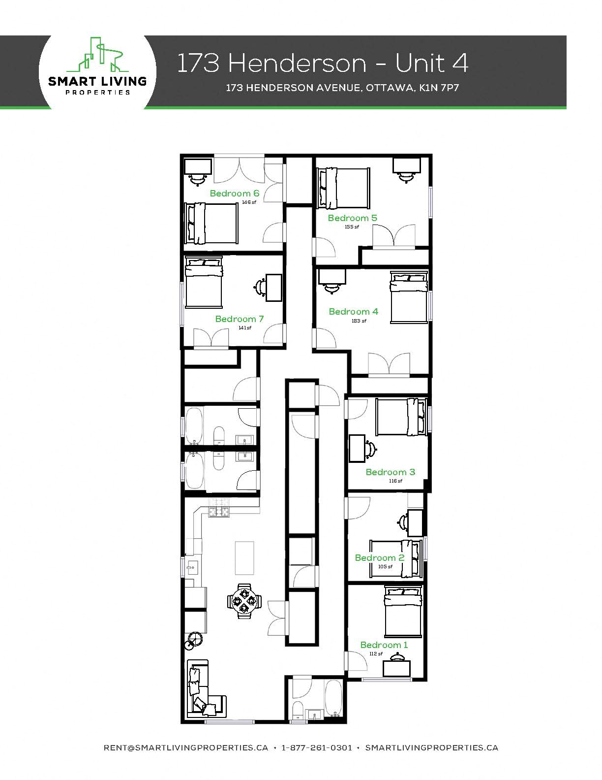 Floor plan for 7 beds, 3 baths