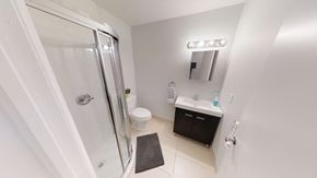 Ottawa apartment for rent - a bathroom with a shower and a sink and a toilet