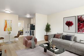 San Francisco apartment for rent - a living room with a couch and a coffee table