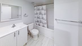 Ottawa apartment for rent - a bathroom with a shower and a sink and a toilet