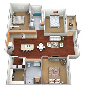 Floor plan for 3 beds, 2 baths, 1300 sqft