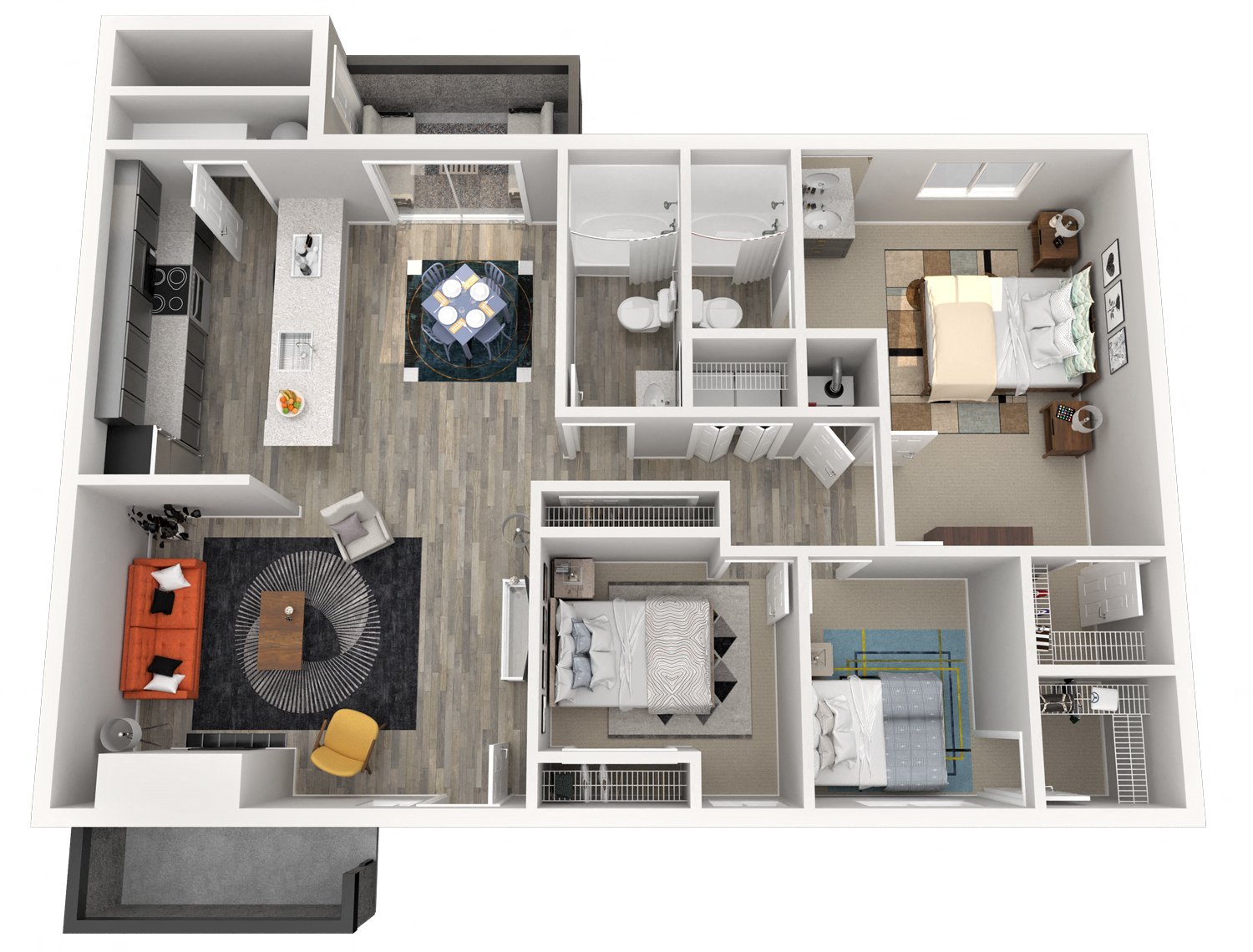 Floor plan for 3 beds, 2 baths, 1062 sqft