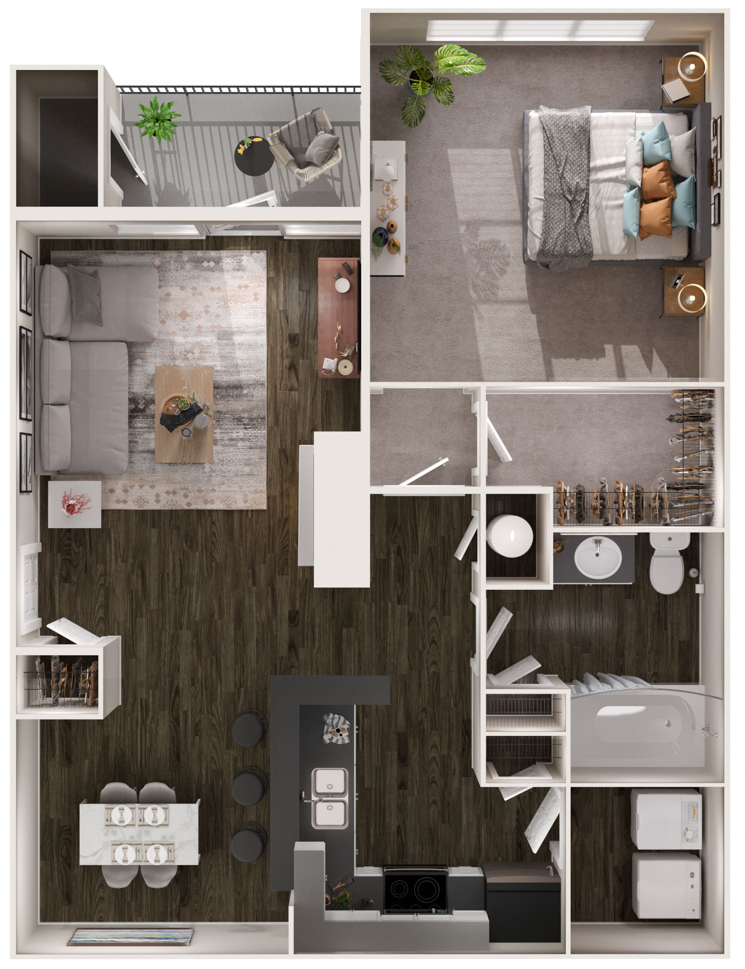 Floor plan for 1 bed, 1 bath, 780 sqft