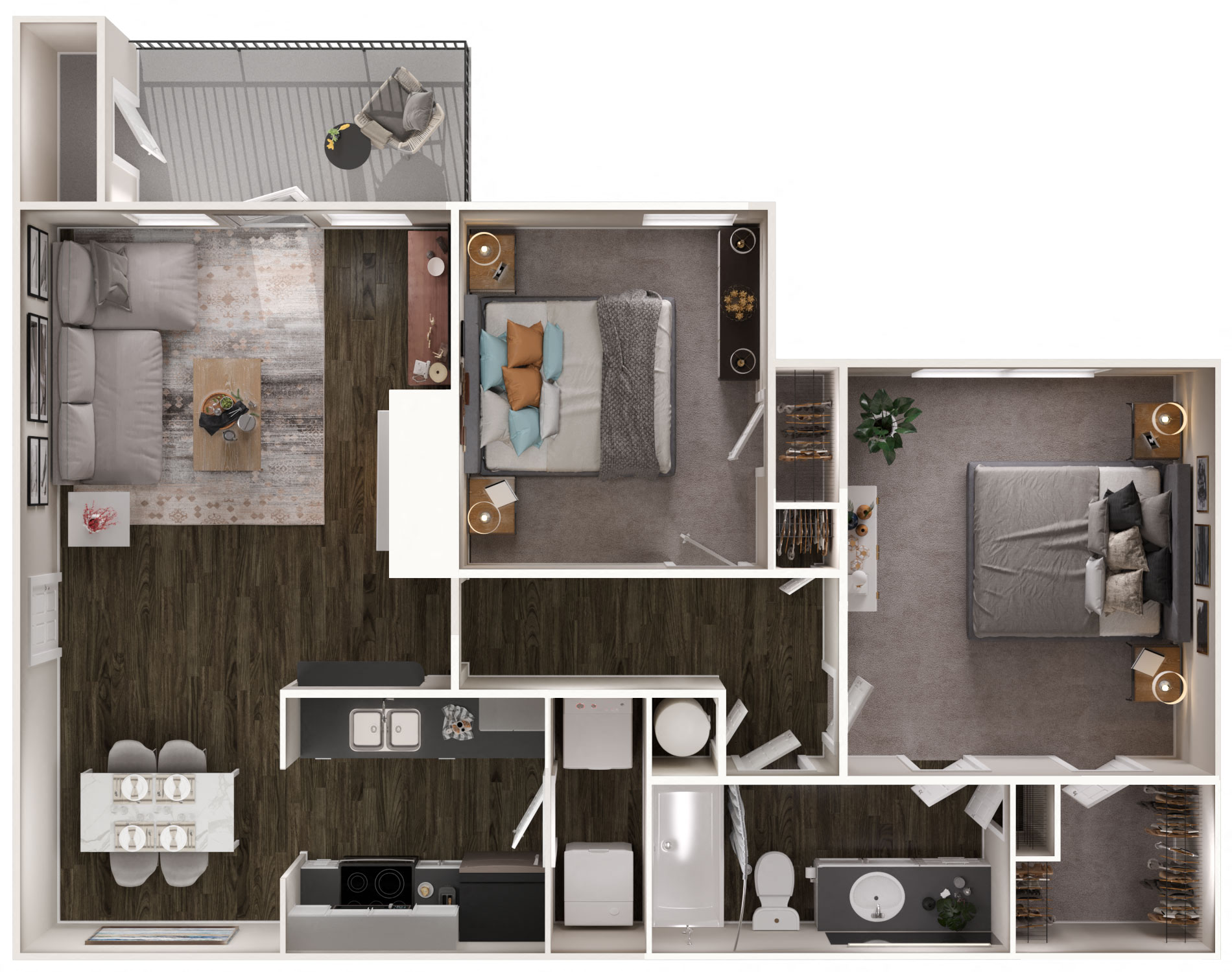 Floor plan for 2 beds, 1 bath, 919 sqft