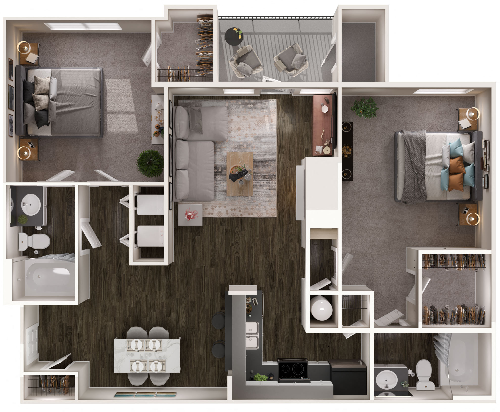 Floor plan for 2 beds, 2 baths, 1175 sqft