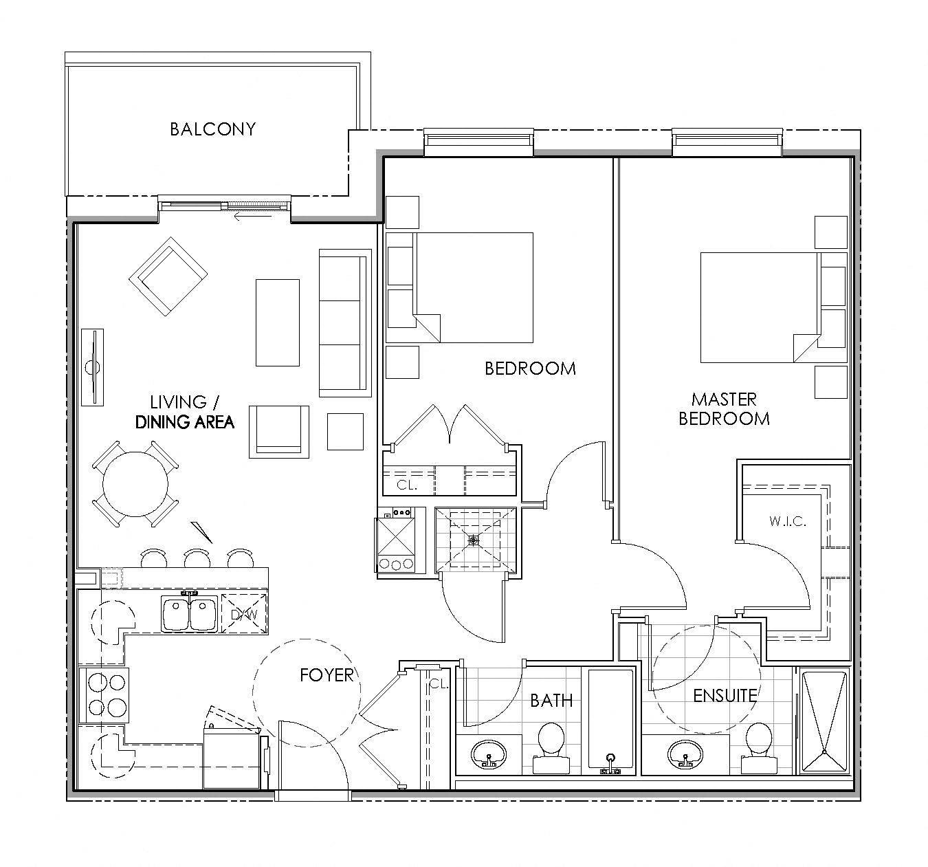 Floor plan for 2 beds, 2 baths, 1061 sqft