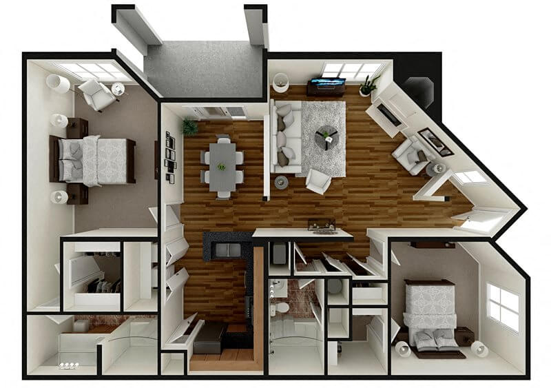 Floor plan for 2 beds, 2 baths, 1146 sqft