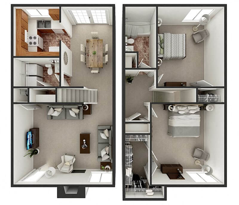 Floor plan for 2 beds, 1.5 baths, 1100 sqft