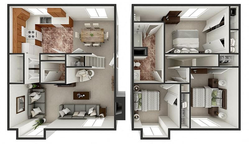 Floor plan for 3 beds, 1.5 baths, 1250 sqft