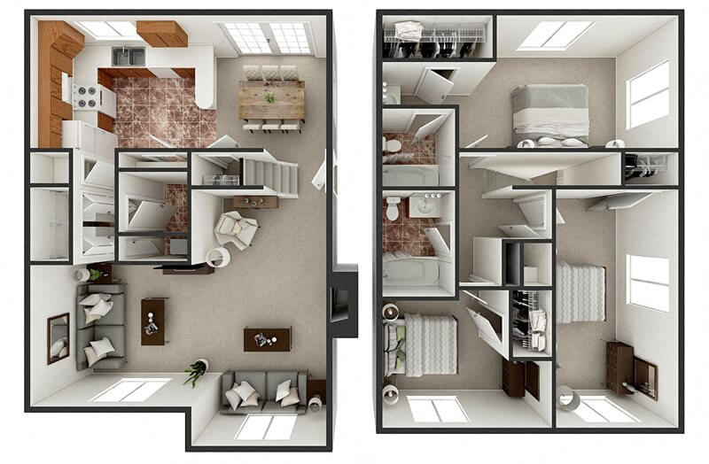 Floor plan for 3 beds, 2.5 baths, 1600 sqft