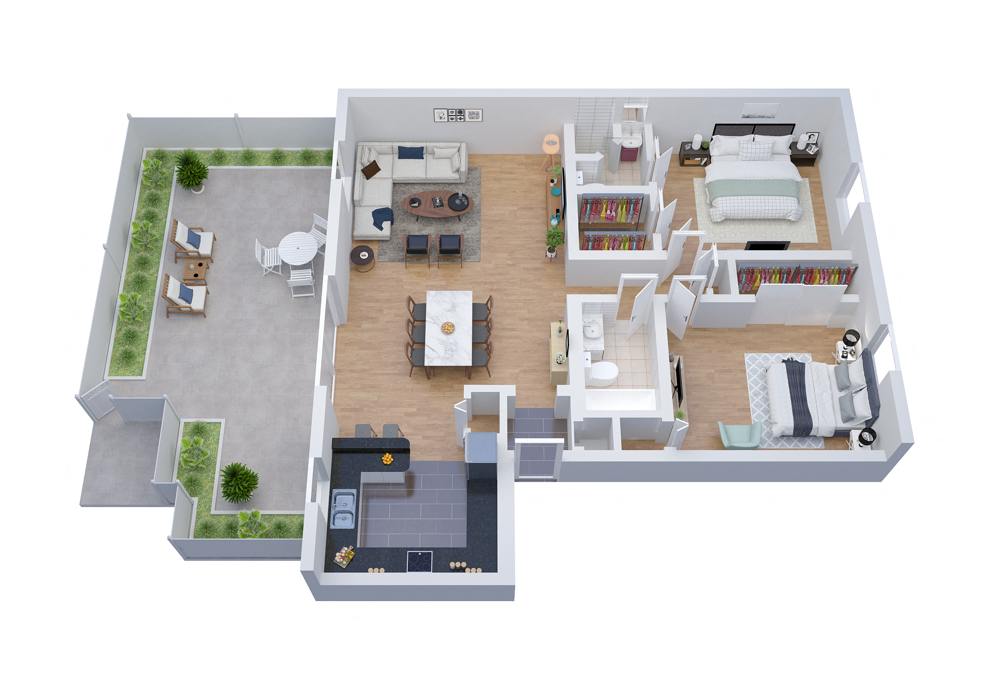 Floor plan for 2 beds, 2 baths, 1217 sqft