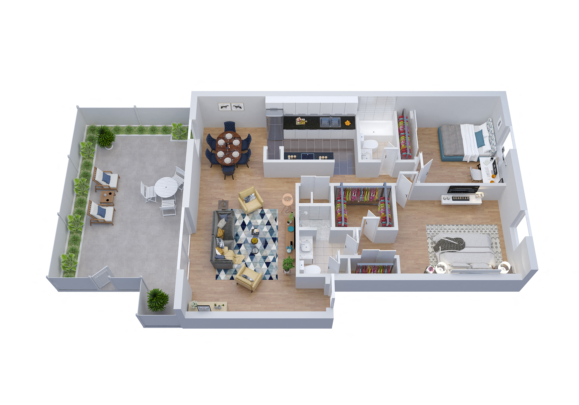 Floor plan for 2 beds, 2 baths, 1297 sqft